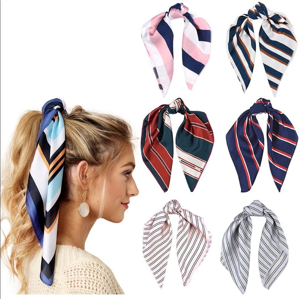 6 Piece Hair Scarf Silk Scrunchies